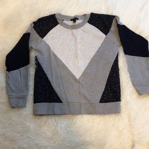 JCrew Lace/Cotton Color Block Sweatshirt, XS